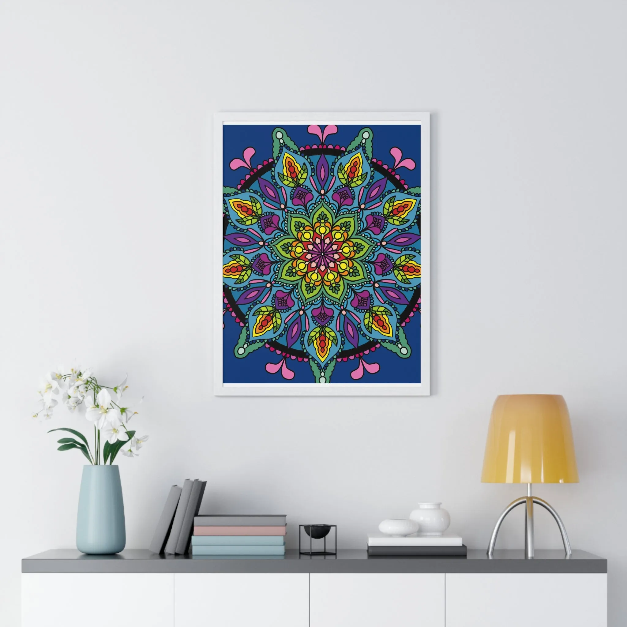 Handmade Blue Mandala Art Vertical Poster