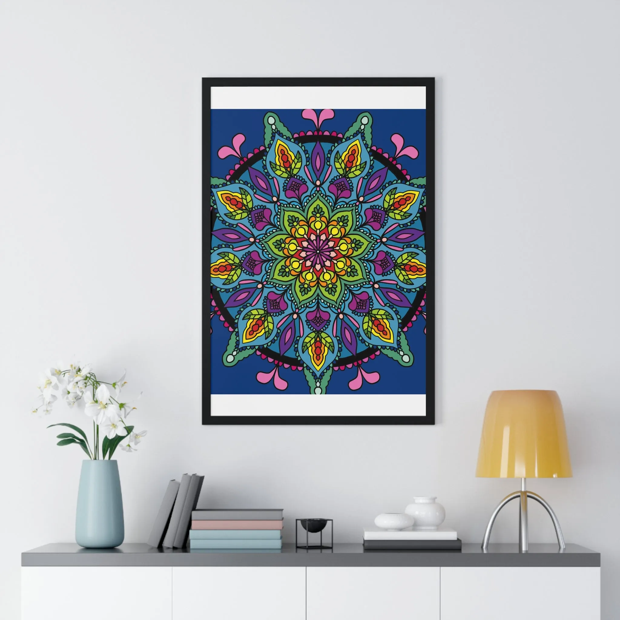 Handmade Blue Mandala Art Vertical Poster