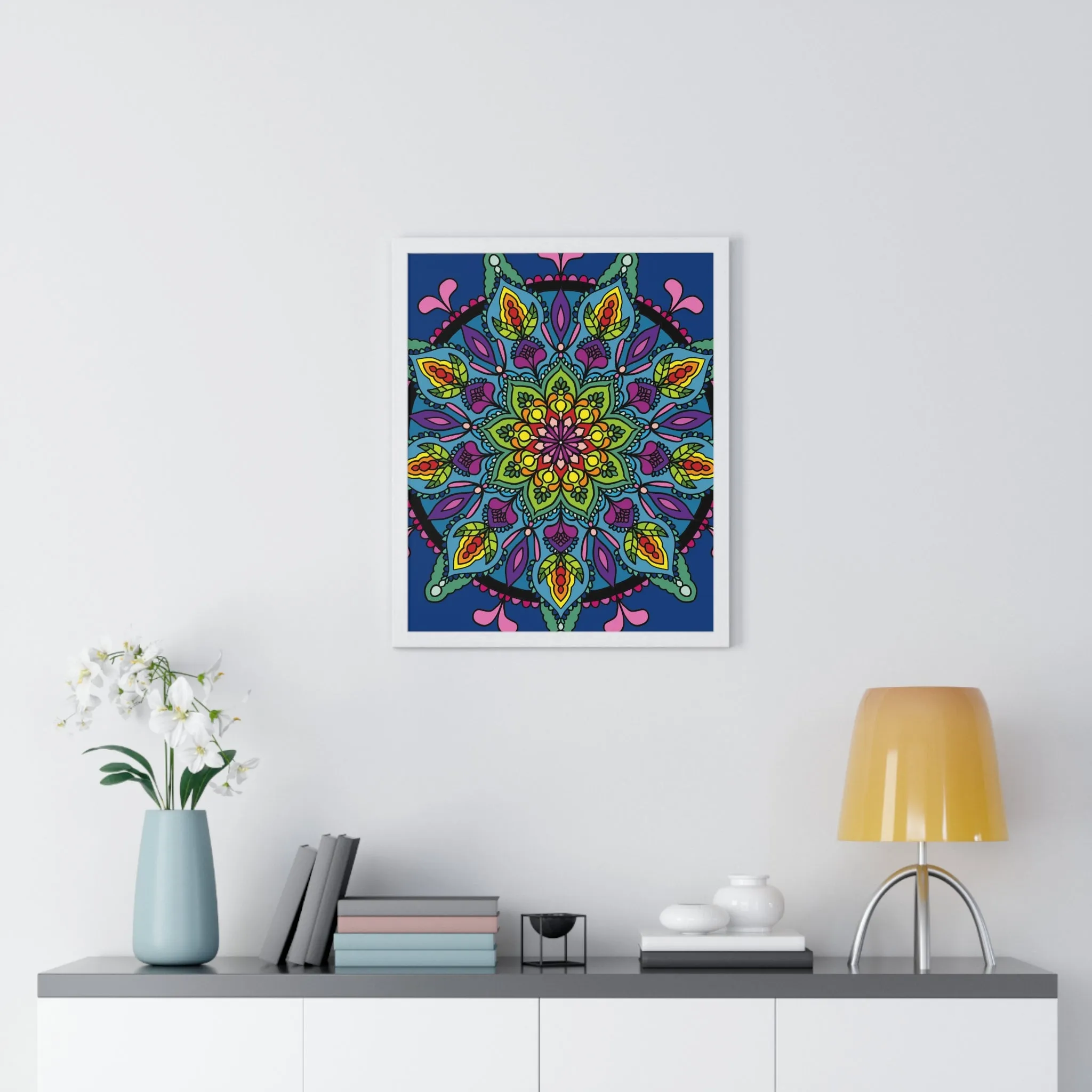 Handmade Blue Mandala Art Vertical Poster