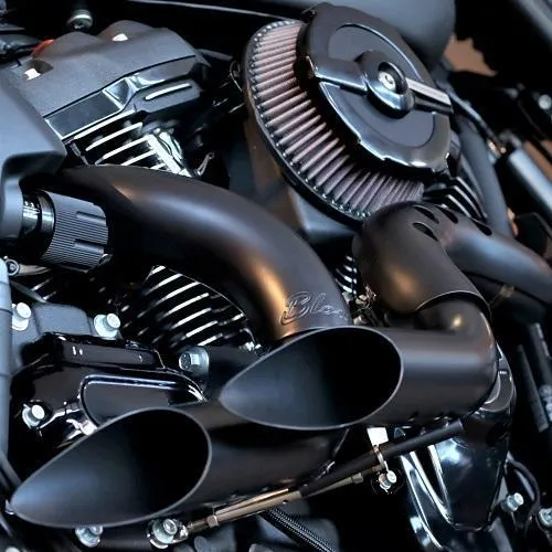 HARLEY EVO, BIG TWIN CAM EXHAUST KUTBAK KIT CERAMIC BLACK WITH BLACK HEATSHIELDS
