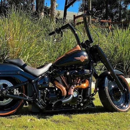 HARLEY EVO, BIG TWIN CAM EXHAUST KUTBAK KIT  CERAMIC BLACK  WITH COPPER HEATSHIELDS