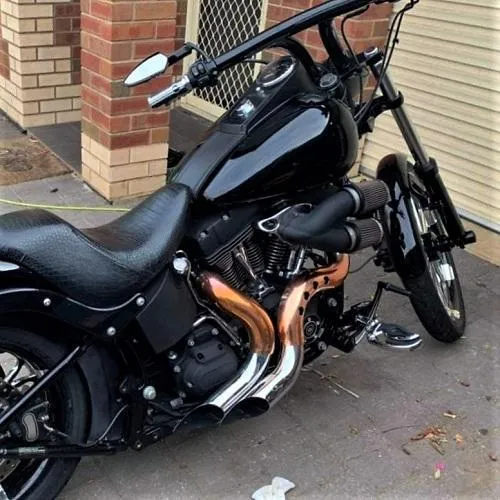 HARLEY EVO, BIG TWIN CAM EXHAUST KUTBAK KIT SHOW CHROME  WITH COPPER HEATSHIELDS