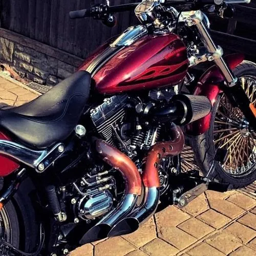 HARLEY EVO, BIG TWIN CAM EXHAUST KUTBAK KIT SHOW CHROME  WITH COPPER HEATSHIELDS
