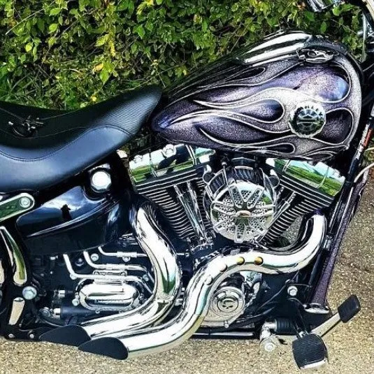 HARLEY EVO, BIG TWIN CAM EXHAUST KUTBAK KIT SHOW CHROME WITH SHOW CHROME  HEATSHIELDS