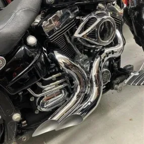 HARLEY EVO, BIG TWIN CAM EXHAUST KUTBAK KIT SHOW CHROME WITH SHOW CHROME  HEATSHIELDS
