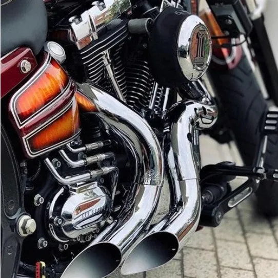 HARLEY EVO, BIG TWIN CAM EXHAUST KUTBAK KIT SHOW CHROME WITH SHOW CHROME  HEATSHIELDS