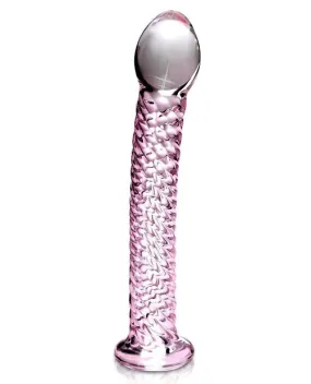 Icicles No 53 - Textured Glass Dildo 6.75in - Clear/Pink