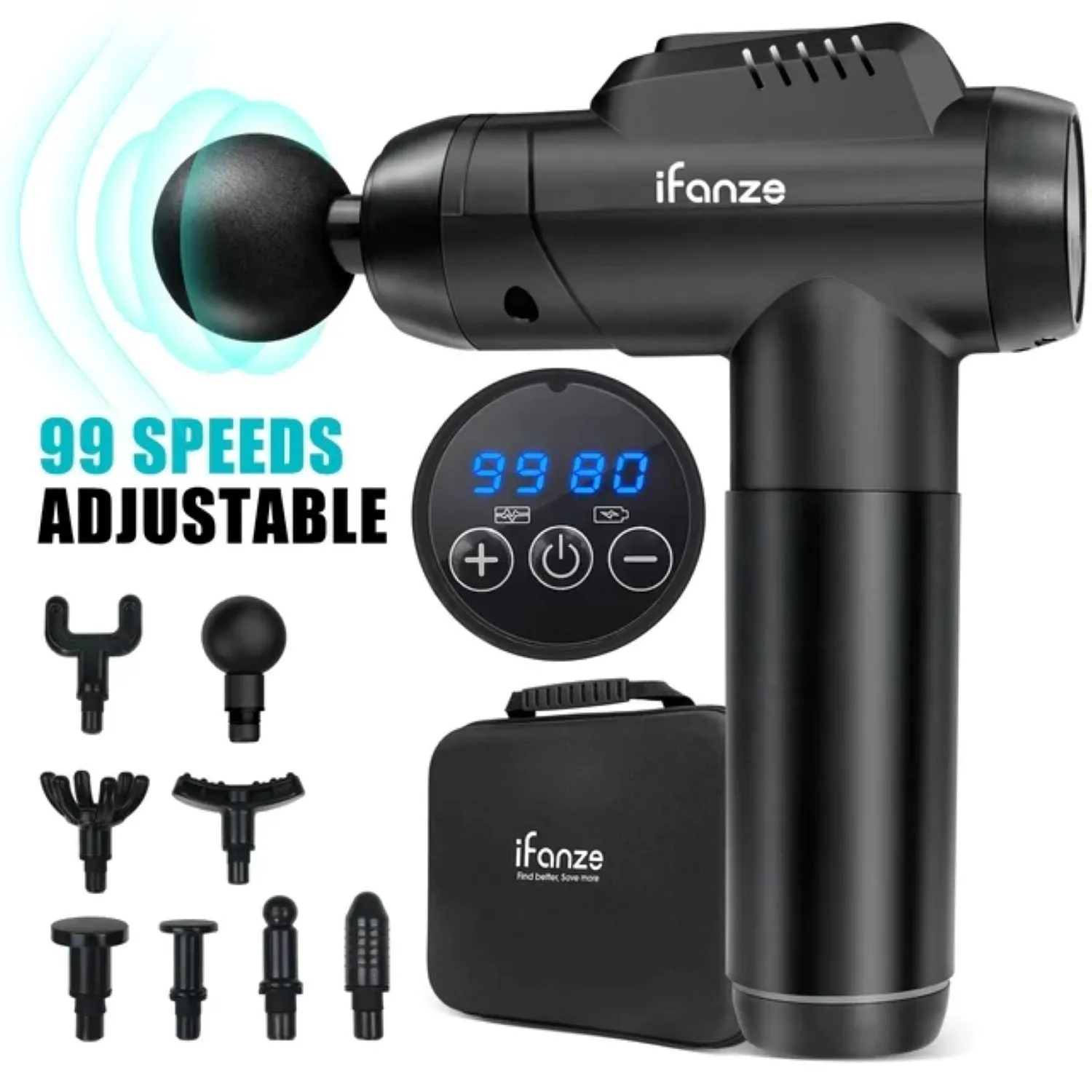 iFanze A2 Massage Gun Deep Tissue, 99 Speeds Quiet Handheld Electric Muscle Massager, Black