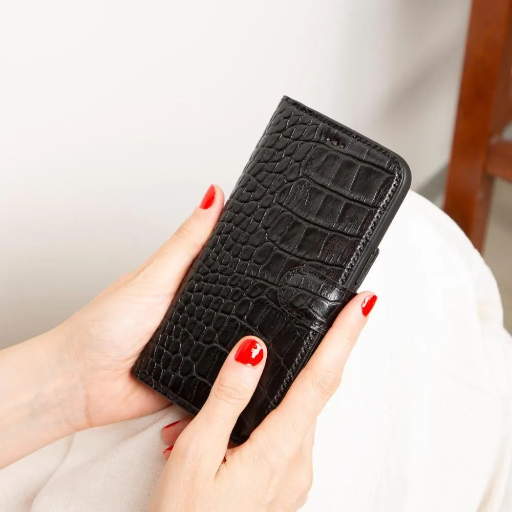 iPhone 15 Case in Leather With RFID - Black Croc