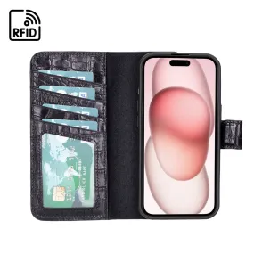 iPhone 15 Case in Leather With RFID - Black Croc