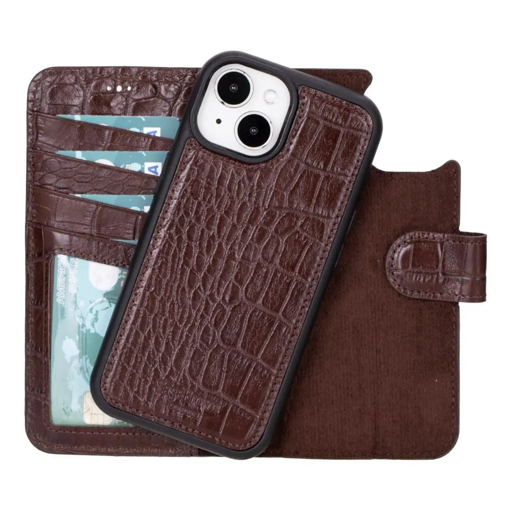 iPhone 15 Case in Leather With RFID - Brown Croc