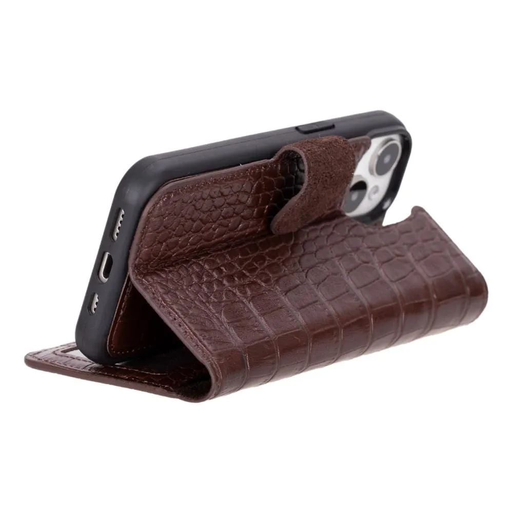 iPhone 15 Case in Leather With RFID - Brown Croc