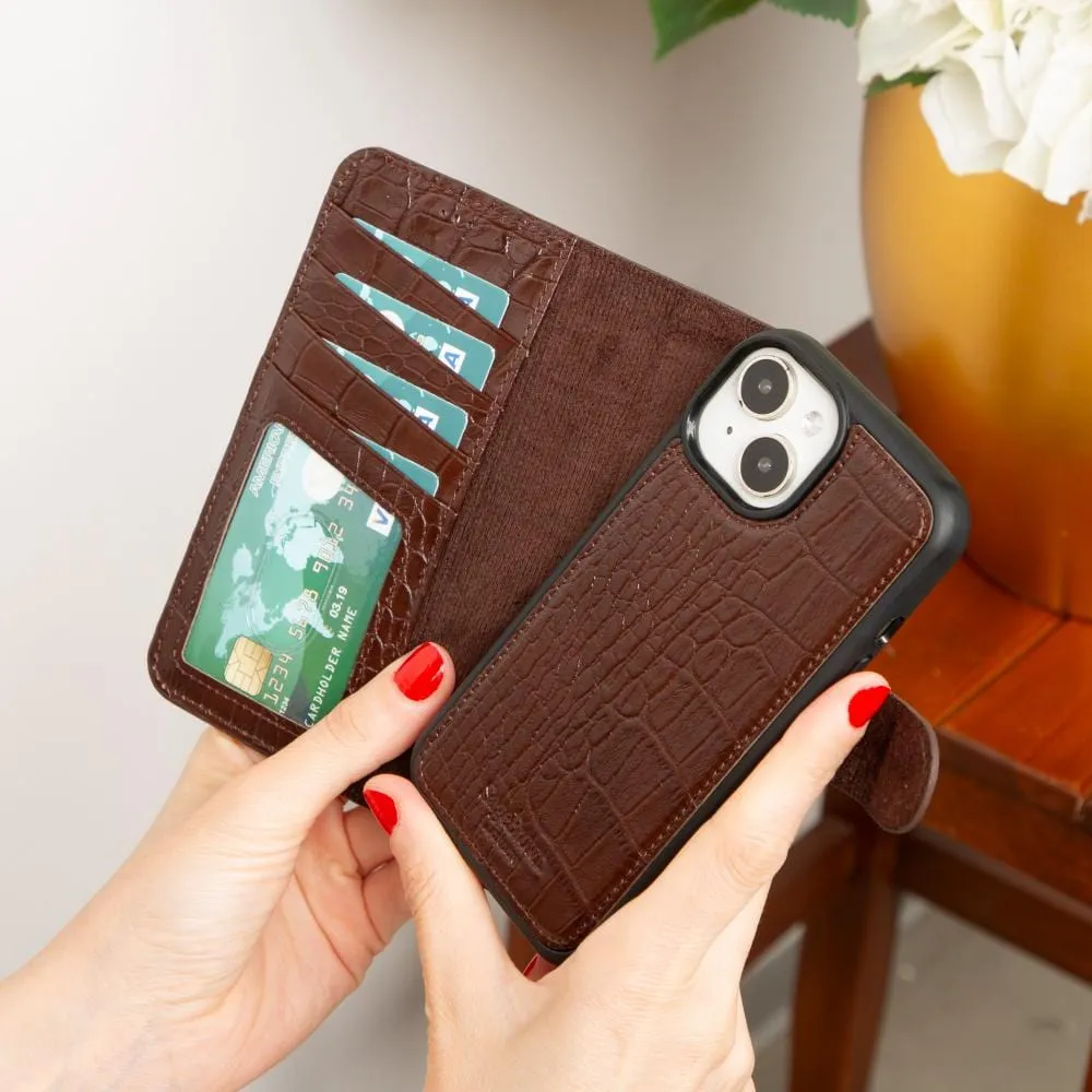 iPhone 15 Case in Leather With RFID - Brown Croc