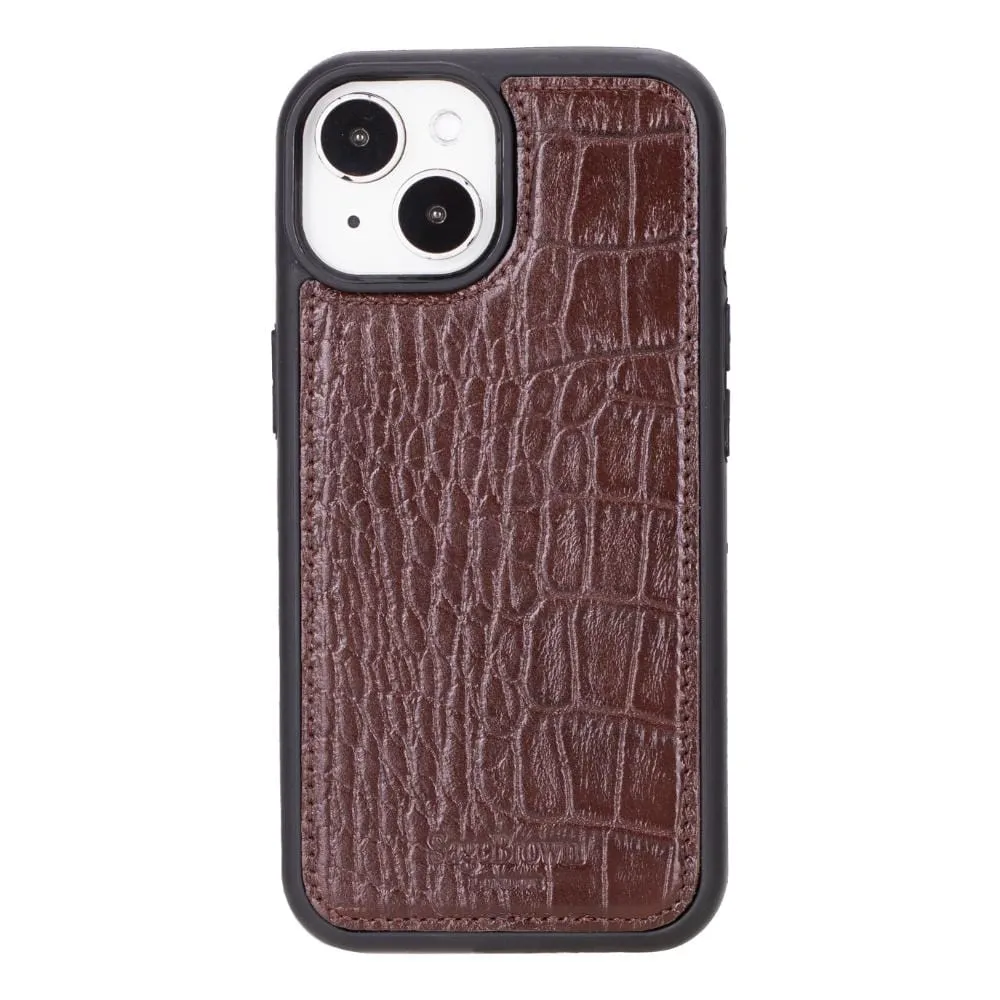 iPhone 15 Case in Leather With RFID - Brown Croc