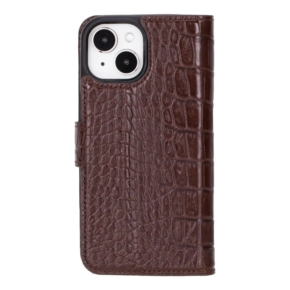 iPhone 15 Case in Leather With RFID - Brown Croc