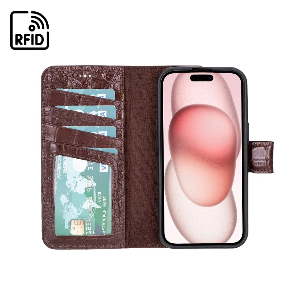 iPhone 15 Case in Leather With RFID - Brown Croc