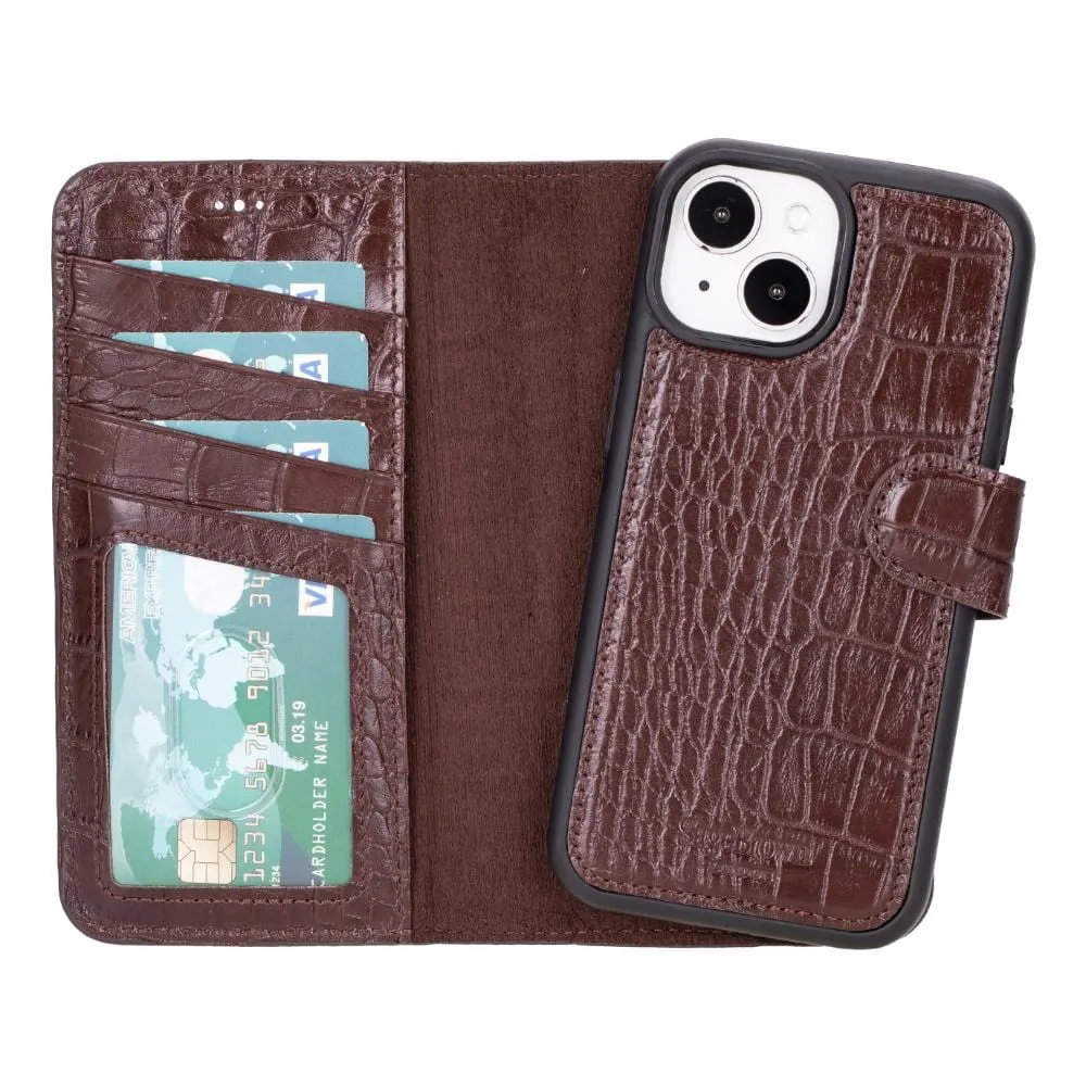 iPhone 15 Case in Leather With RFID - Brown Croc