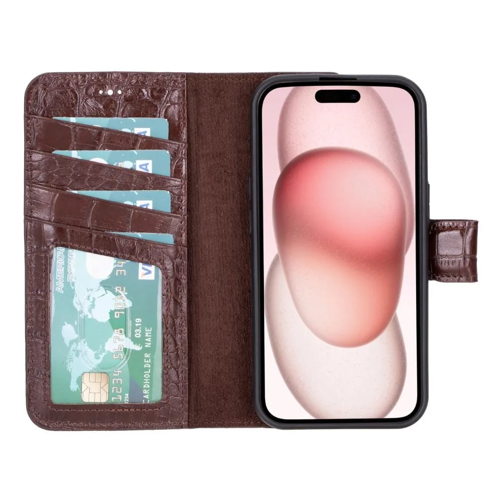 iPhone 15 Case in Leather With RFID - Brown Croc