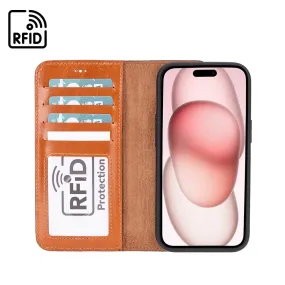 iPhone 15 Case in Leather With RFID - Burnished Tan