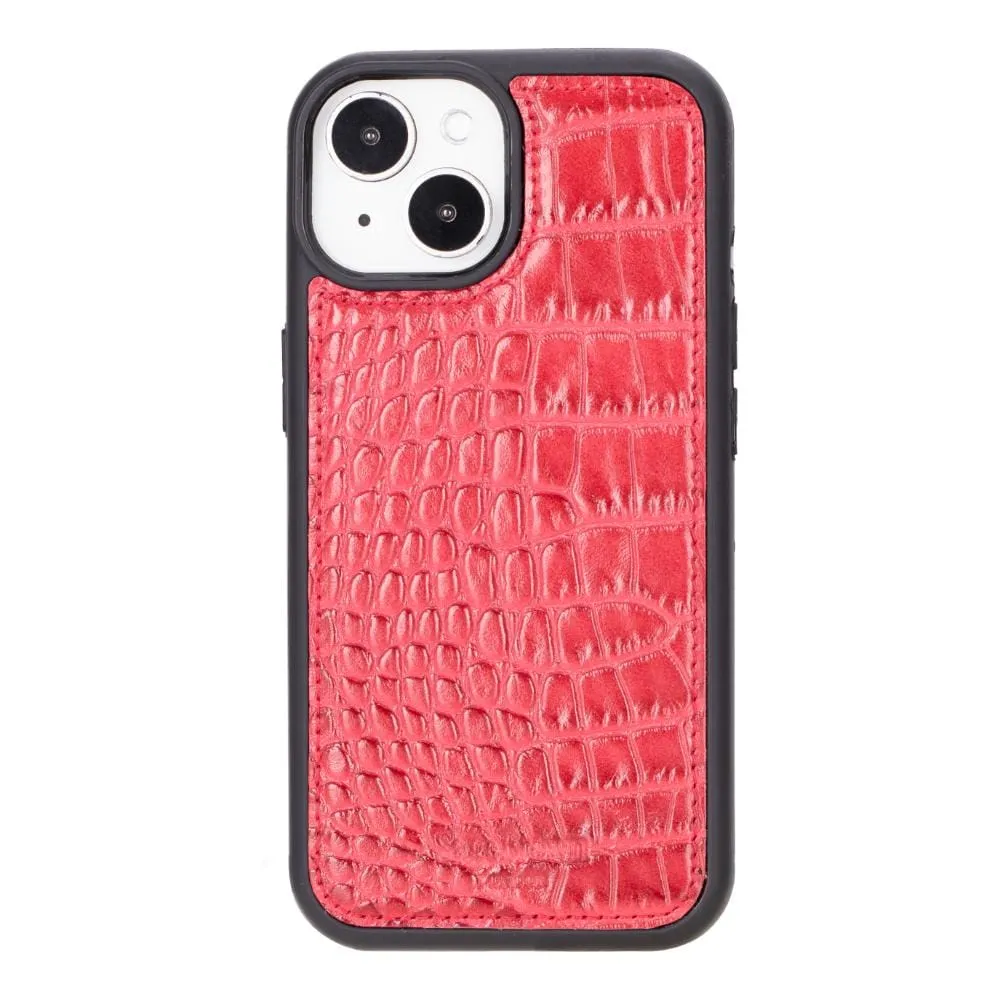 iPhone 15 Case in Leather With RFID - Red Croc