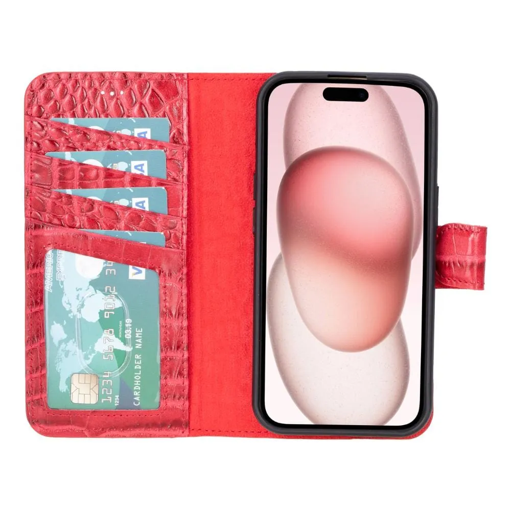 iPhone 15 Case in Leather With RFID - Red Croc