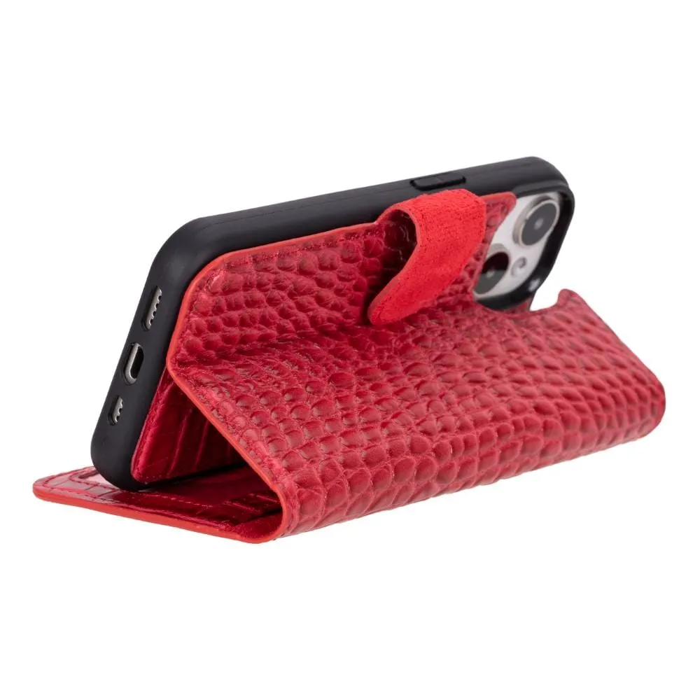 iPhone 15 Case in Leather With RFID - Red Croc