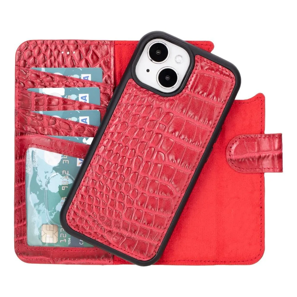 iPhone 15 Case in Leather With RFID - Red Croc
