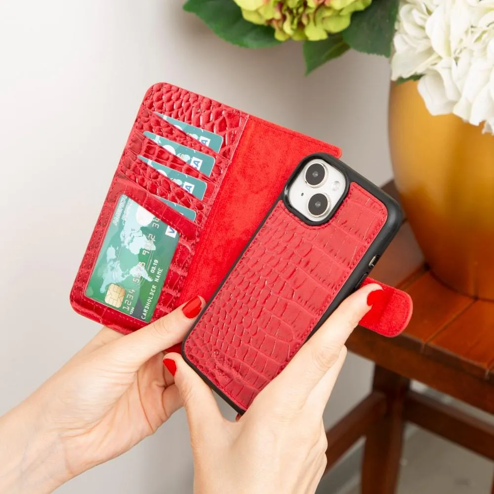 iPhone 15 Case in Leather With RFID - Red Croc