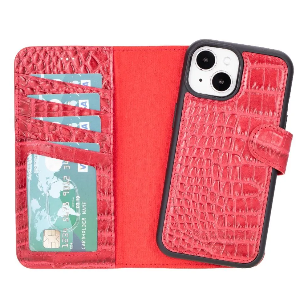 iPhone 15 Case in Leather With RFID - Red Croc