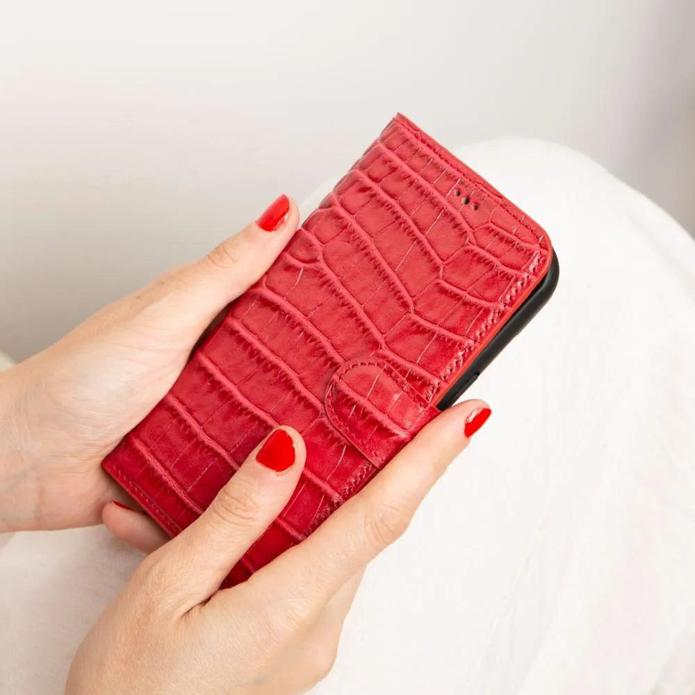 iPhone 15 Case in Leather With RFID - Red Croc