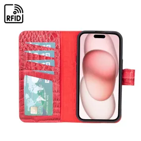 iPhone 15 Case in Leather With RFID - Red Croc