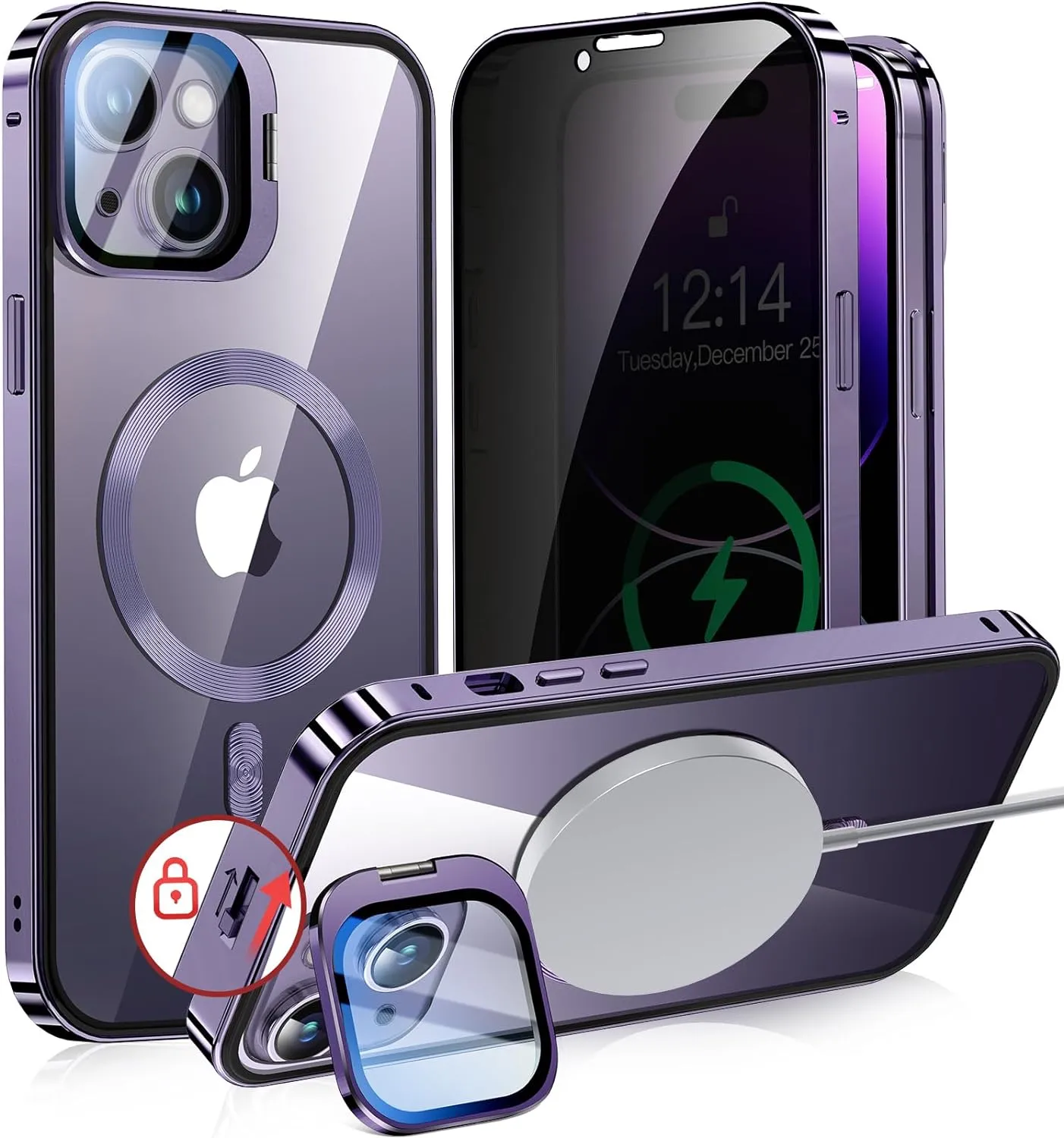 iPhone 15 Pro Full Body Metal Bumper Cover Magnetic Privacy Case