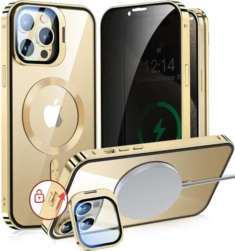 iPhone 15 Pro Full Body Metal Bumper Cover Magnetic Privacy Case