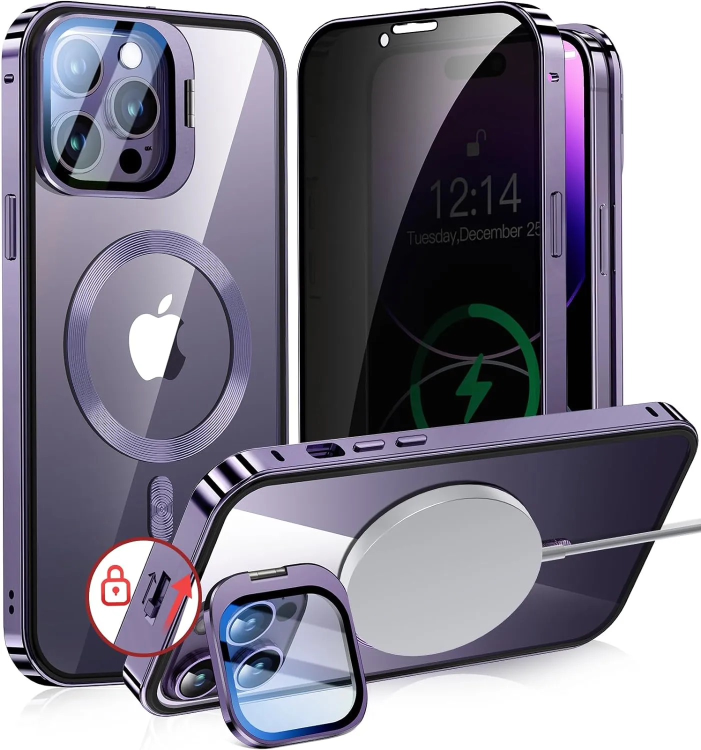 iPhone 15 Pro Full Body Metal Bumper Cover Magnetic Privacy Case