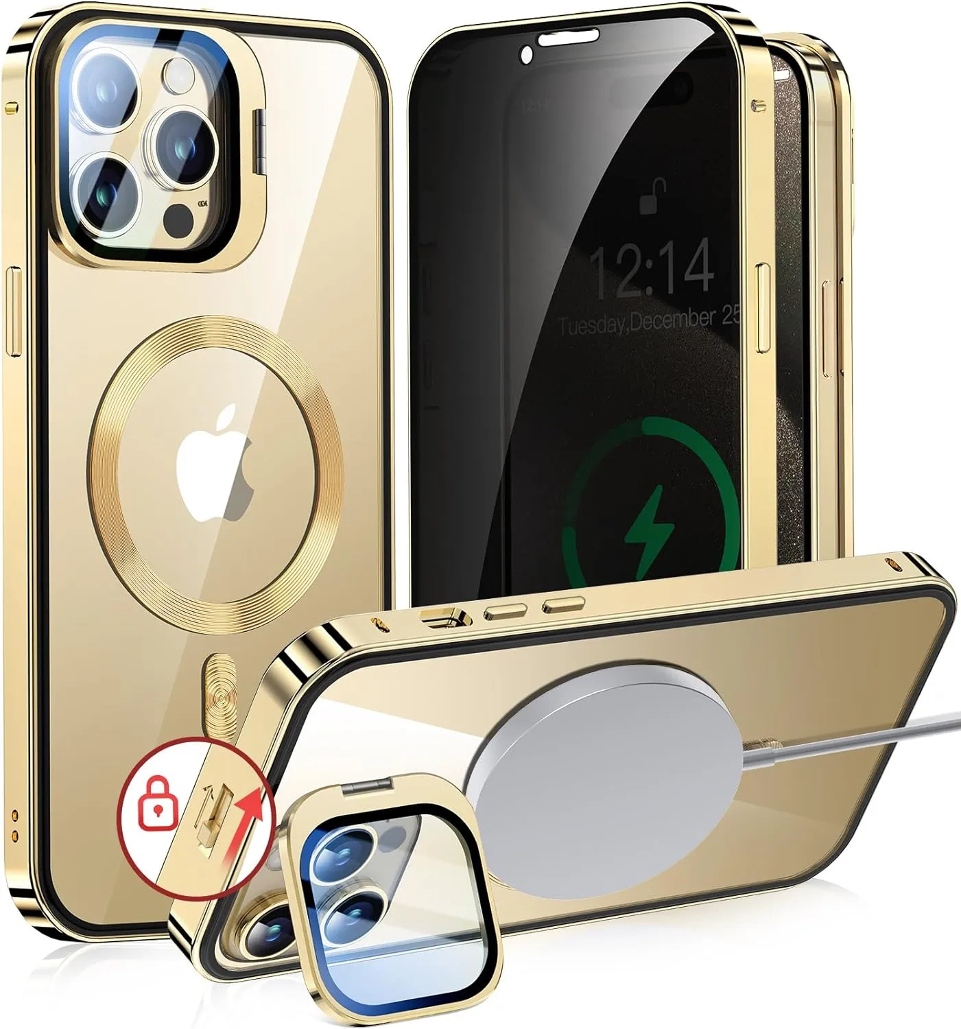 iPhone 15 Pro Full Body Metal Bumper Cover Magnetic Privacy Case