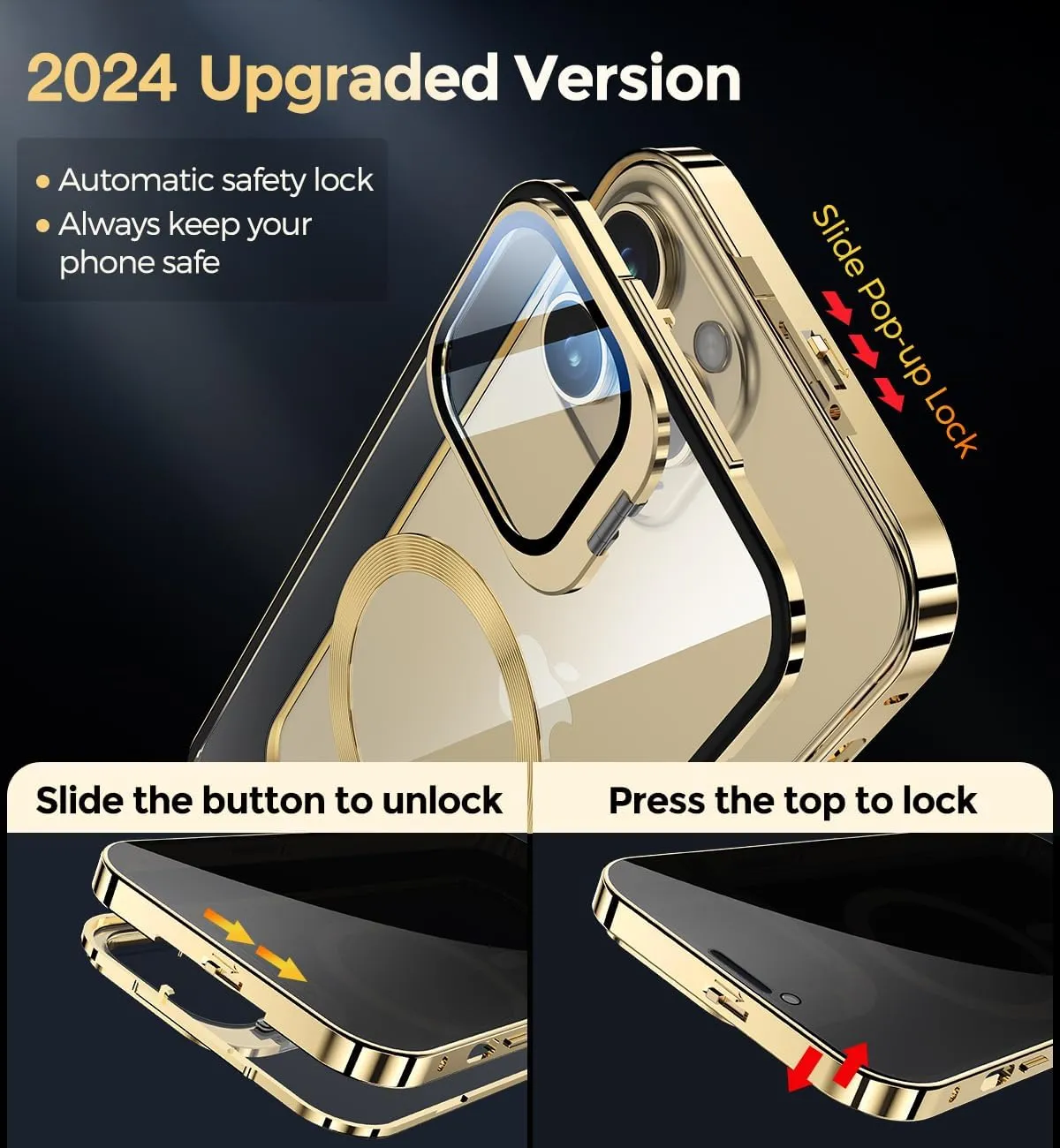 iPhone 15 Pro Full Body Metal Bumper Cover Magnetic Privacy Case