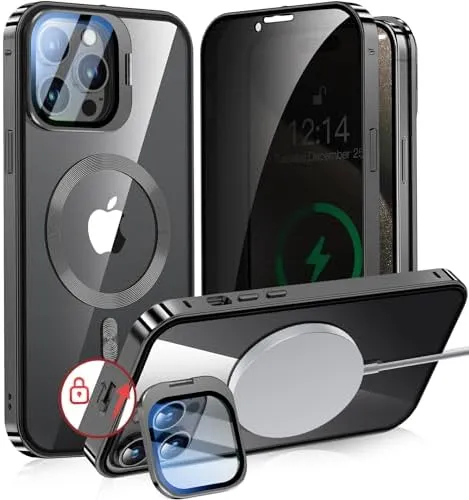 iPhone 15 Pro Full Body Metal Bumper Cover Magnetic Privacy Case