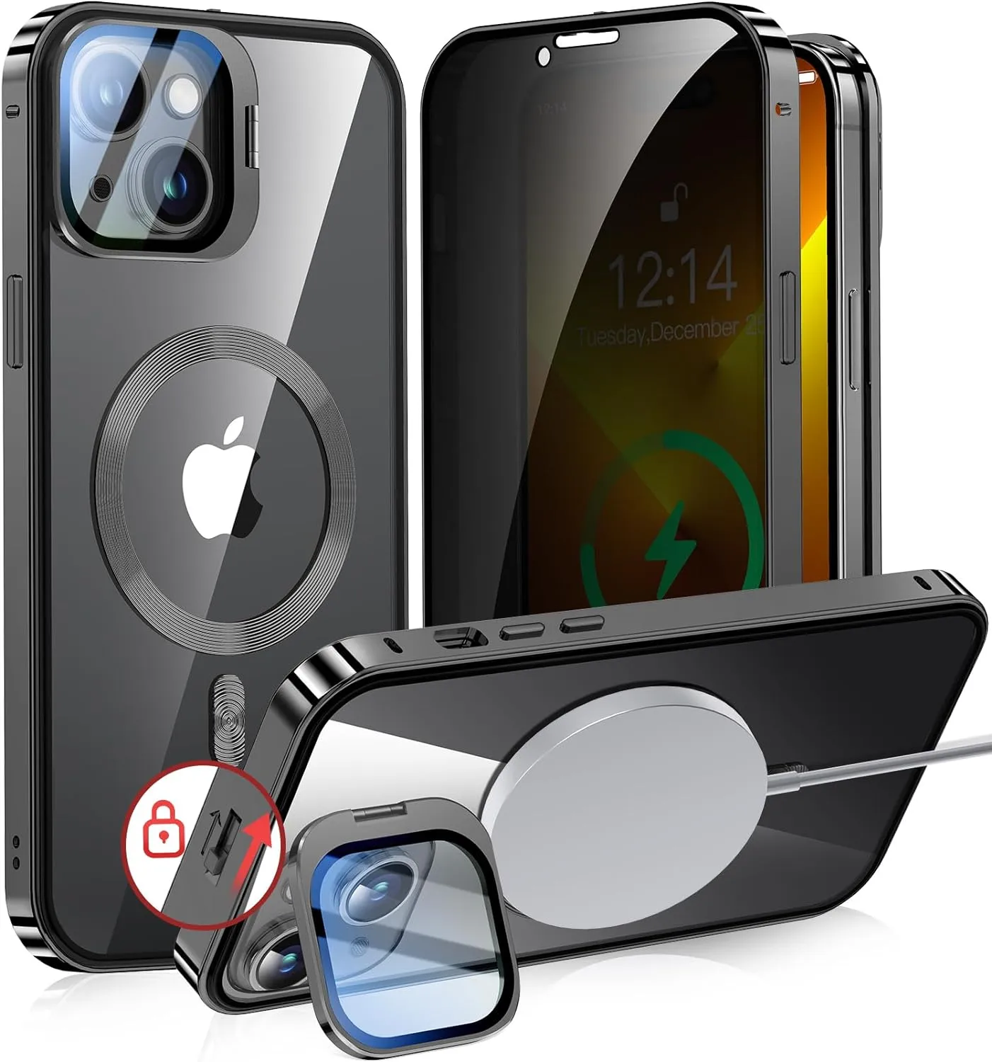 iPhone 15 Pro Full Body Metal Bumper Cover Magnetic Privacy Case