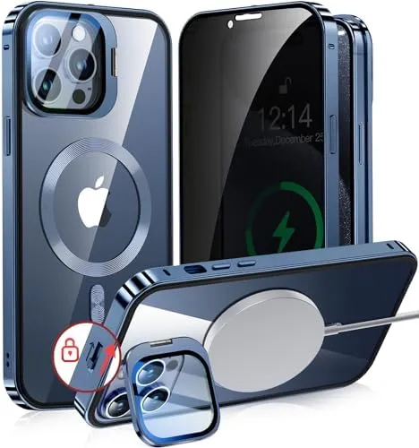iPhone 15 Pro Full Body Metal Bumper Cover Magnetic Privacy Case