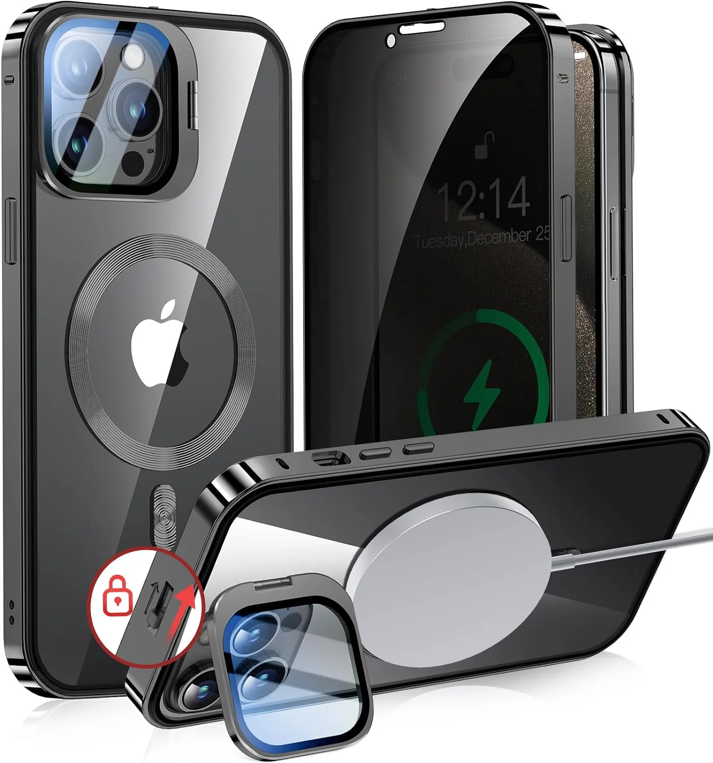 iPhone 15 Pro Full Body Metal Bumper Cover Magnetic Privacy Case