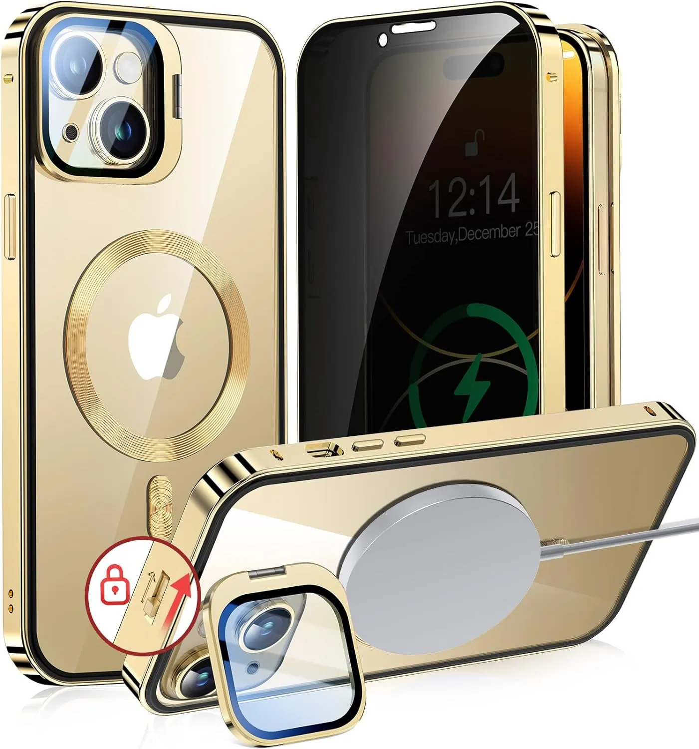 iPhone 15 Pro Full Body Metal Bumper Cover Magnetic Privacy Case