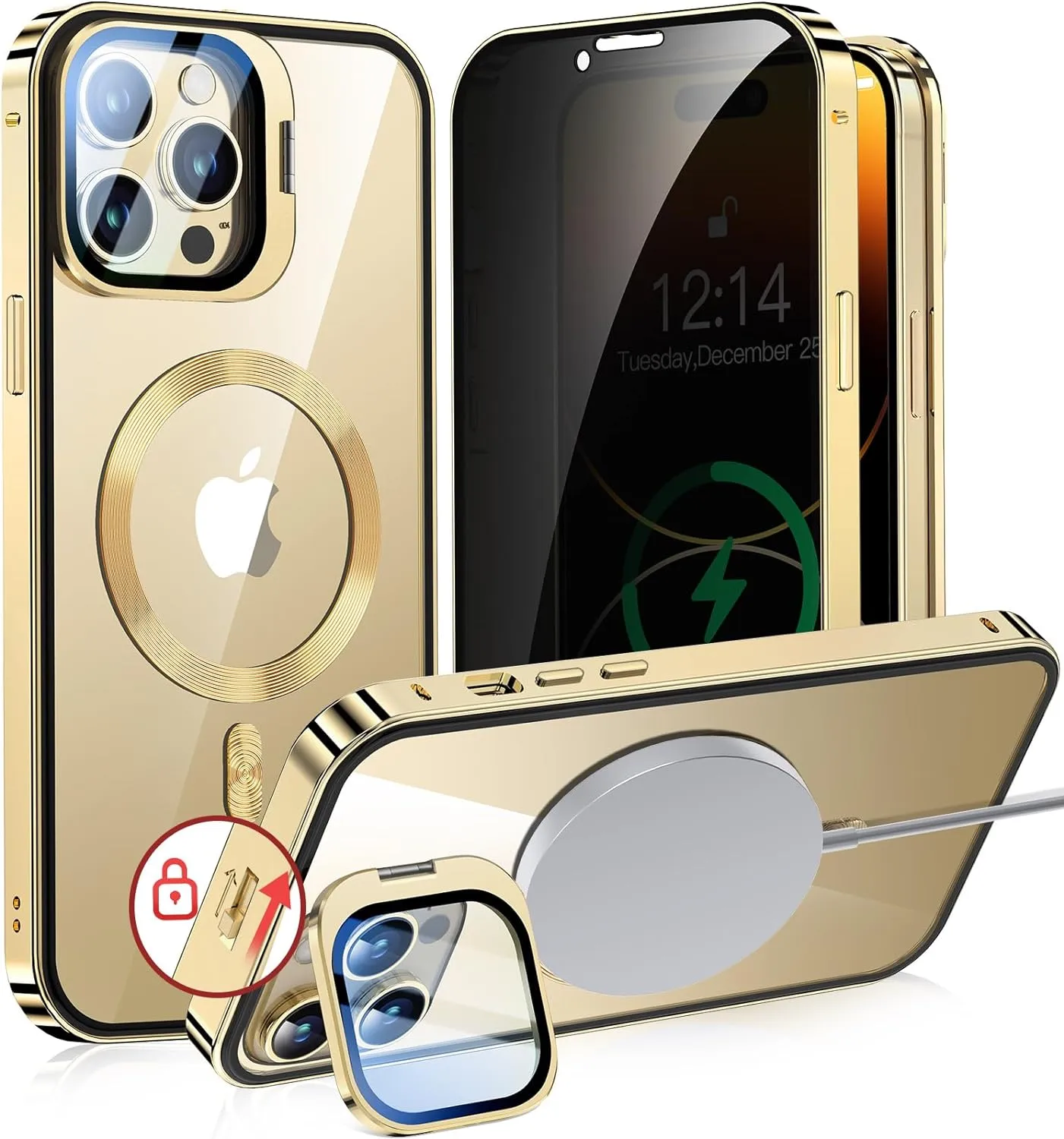 iPhone 15 Pro Full Body Metal Bumper Cover Magnetic Privacy Case