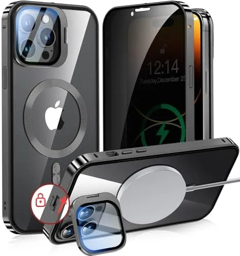 iPhone 15 Pro Full Body Metal Bumper Cover Magnetic Privacy Case