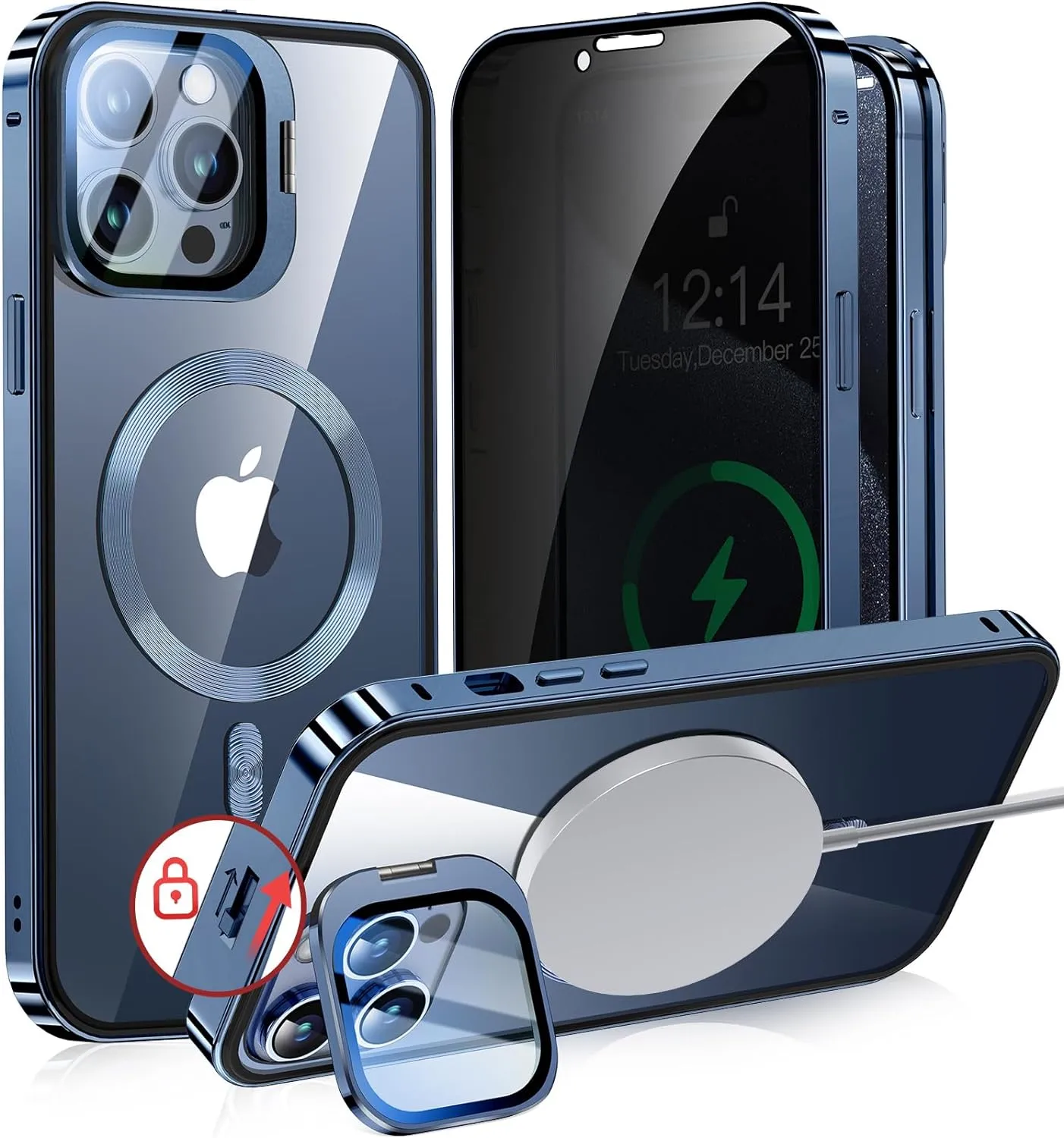 iPhone 15 Pro Full Body Metal Bumper Cover Magnetic Privacy Case