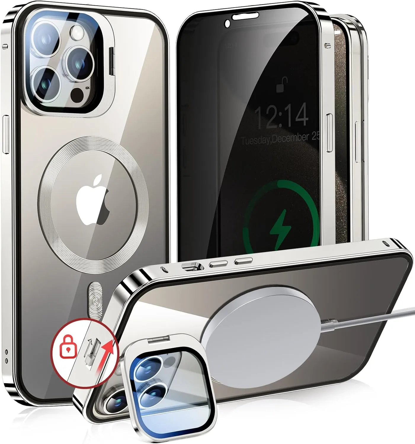 iPhone 15 Pro Full Body Metal Bumper Cover Magnetic Privacy Case