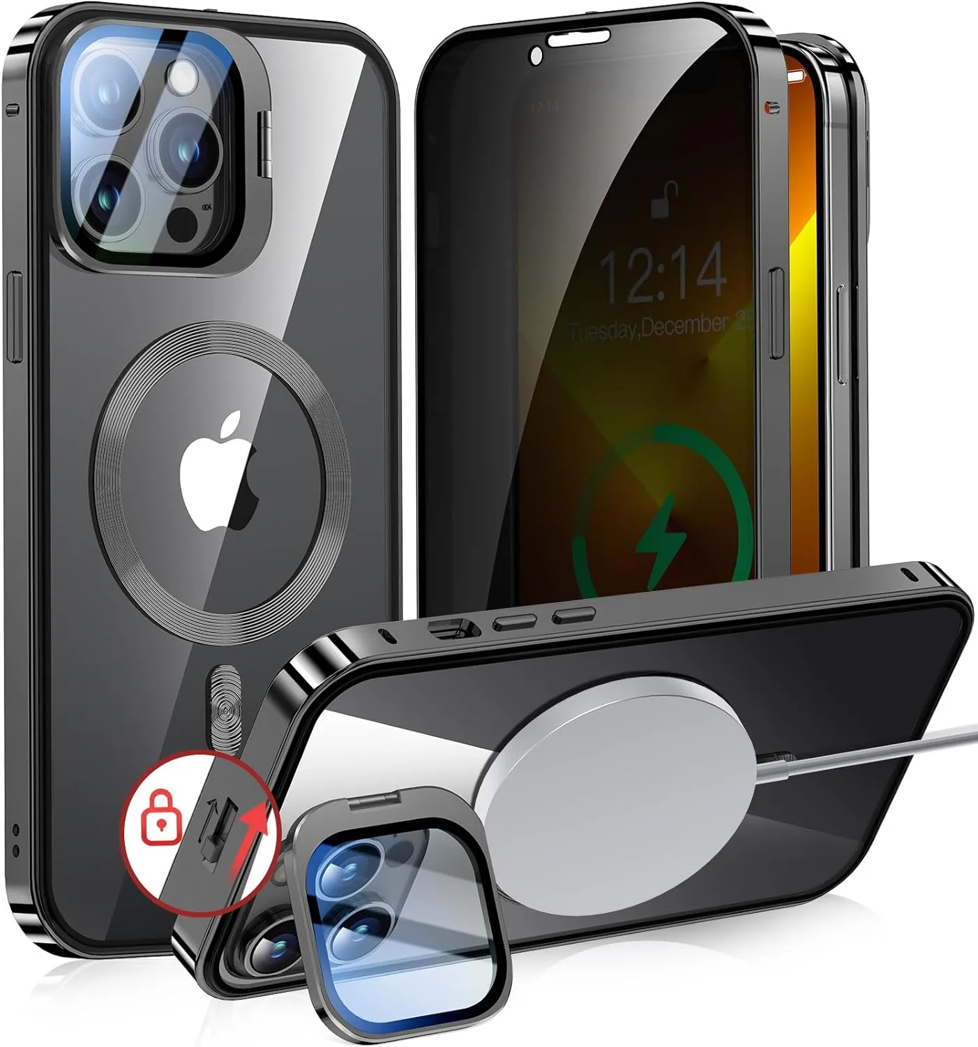 iPhone 15 Pro Full Body Metal Bumper Cover Magnetic Privacy Case
