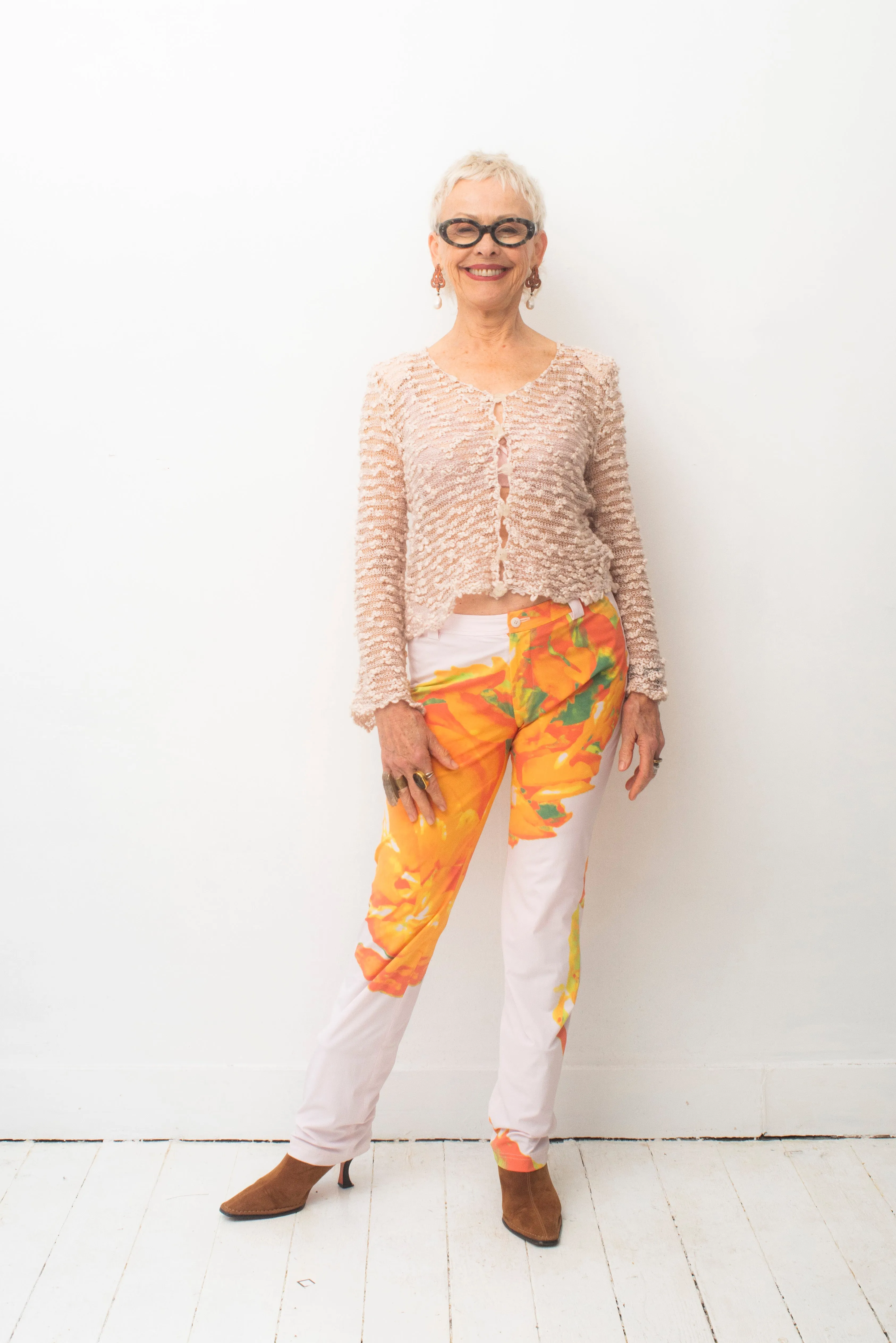 Issey Miyake SS 2002 nylon trousers with orange abstract print