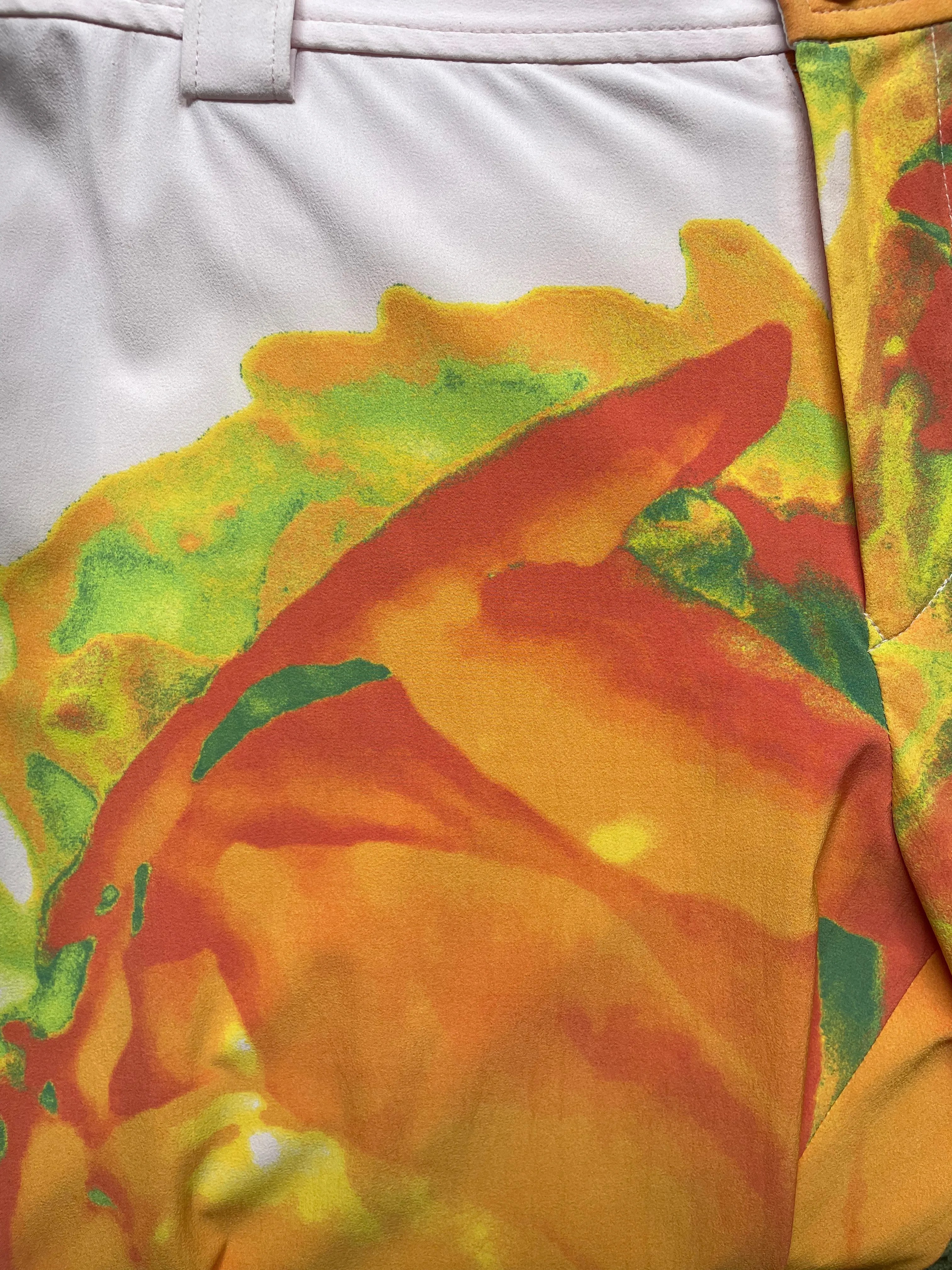 Issey Miyake SS 2002 nylon trousers with orange abstract print