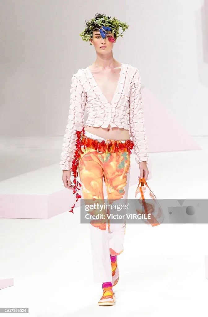 Issey Miyake SS 2002 nylon trousers with orange abstract print