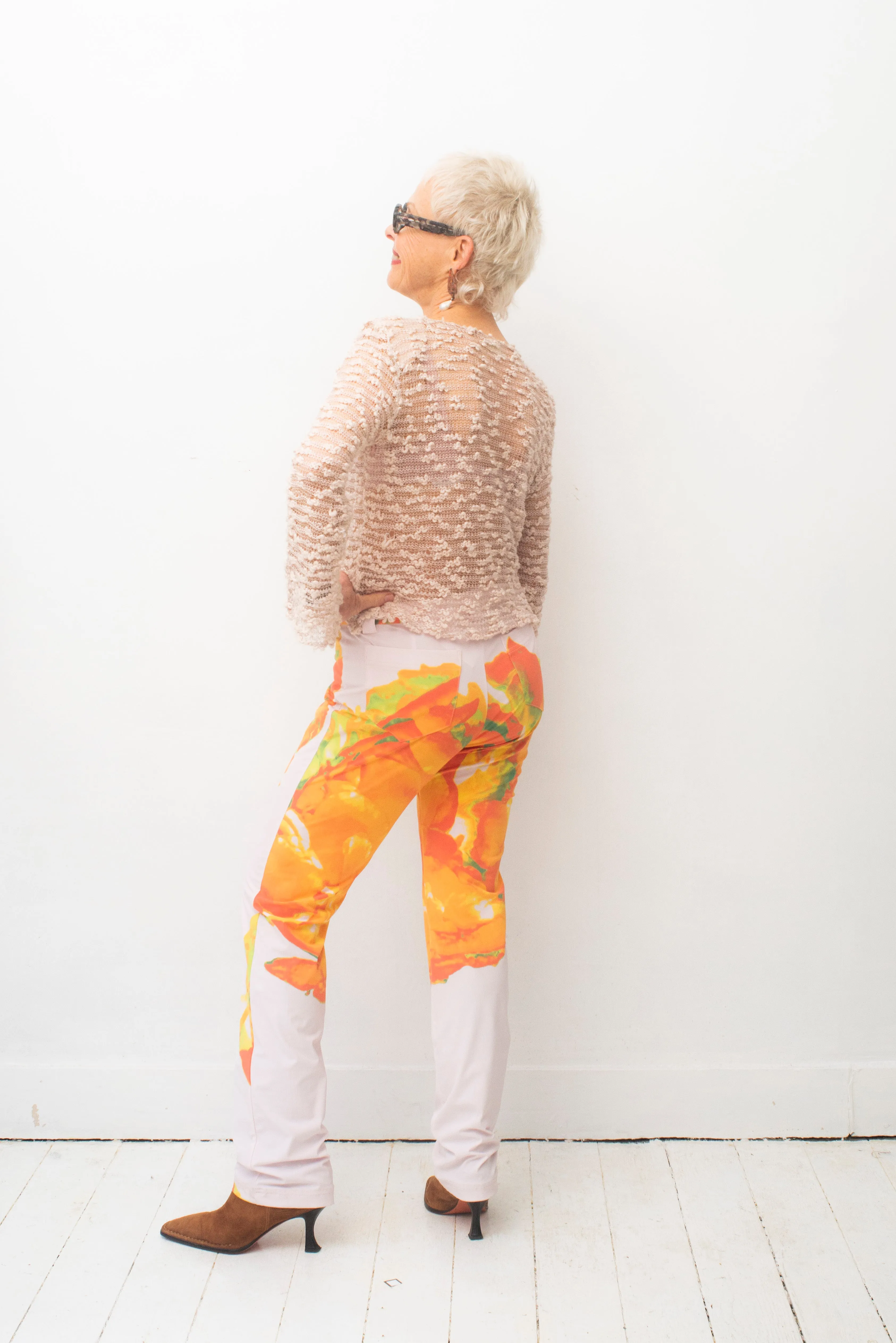 Issey Miyake SS 2002 nylon trousers with orange abstract print